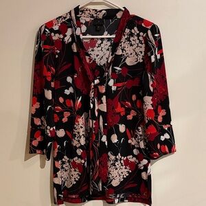 Worthington Floral Blouse - Red, Black, White